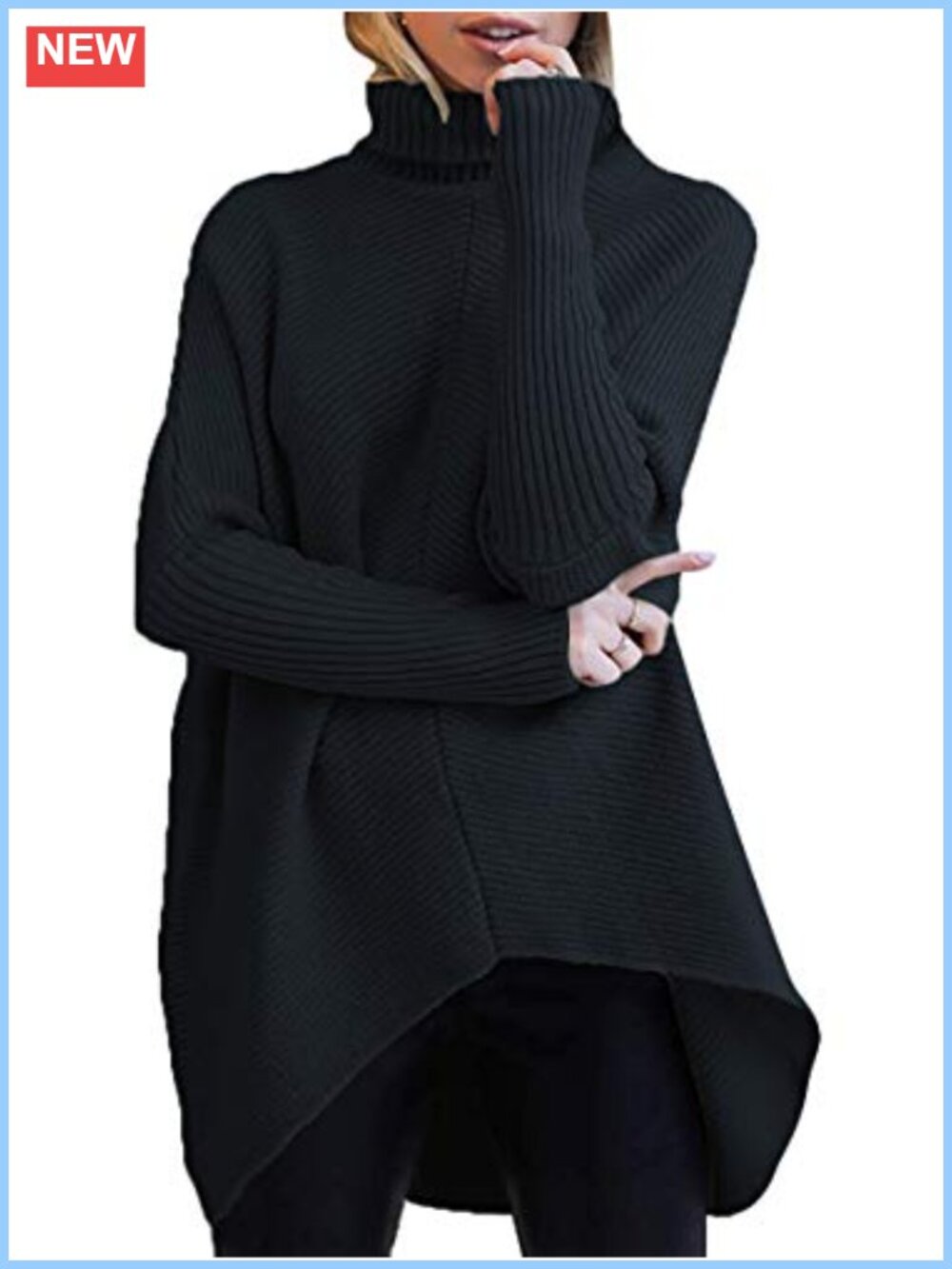 Oversized Turtleneck Sweater Batwing Sleeve Tunic Fall Winter